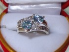 Double heart shaped blue zircon silver ring from Cambodia